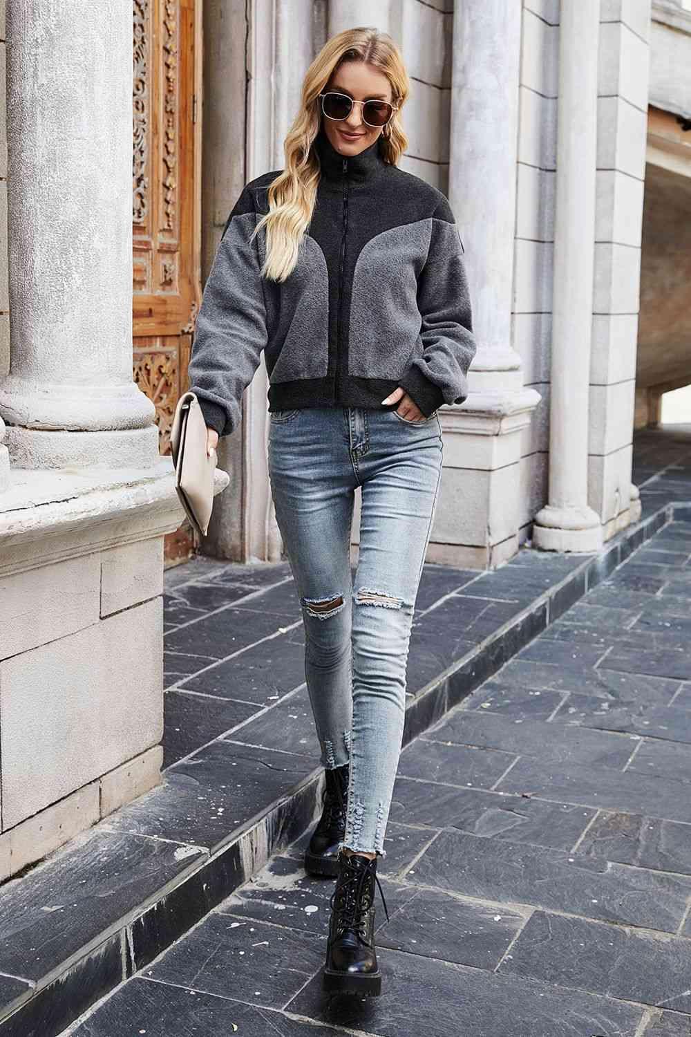 Two-Tone Collared Neck Jacket -- 