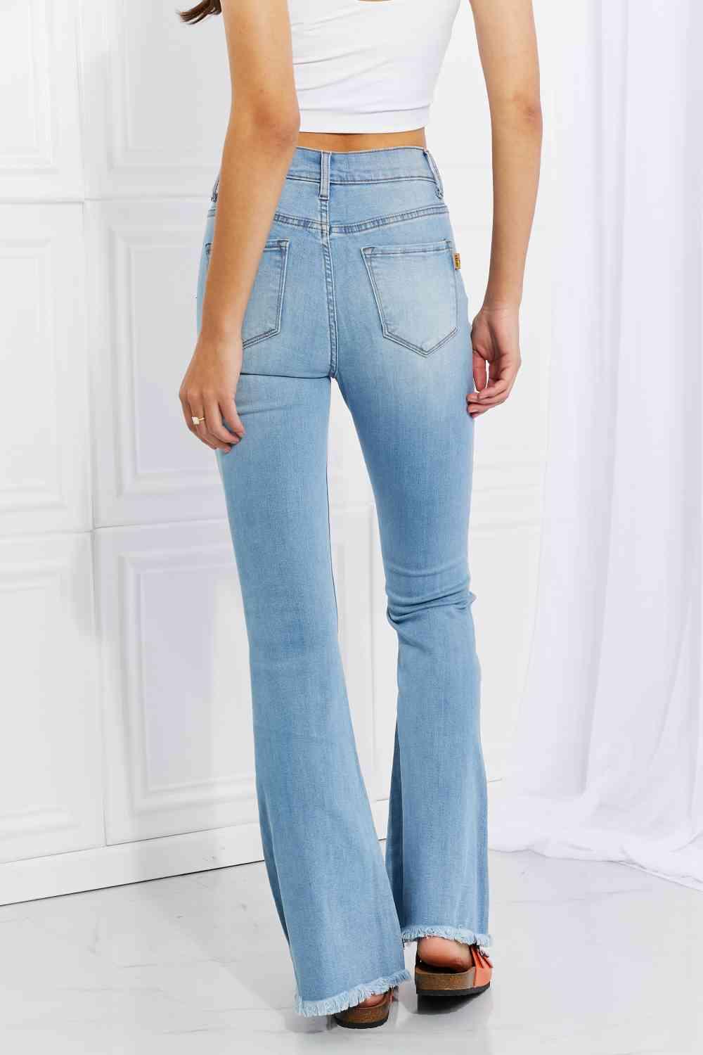 Vibrant MIU Full Size Jess Button Flare Jeans -- 