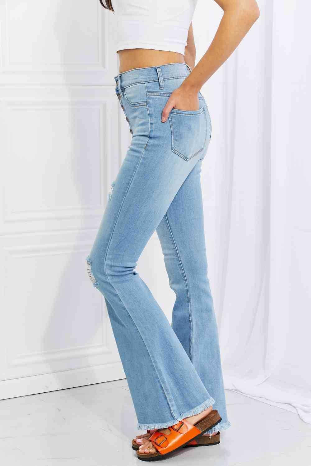 Vibrant MIU Full Size Jess Button Flare Jeans -- 
