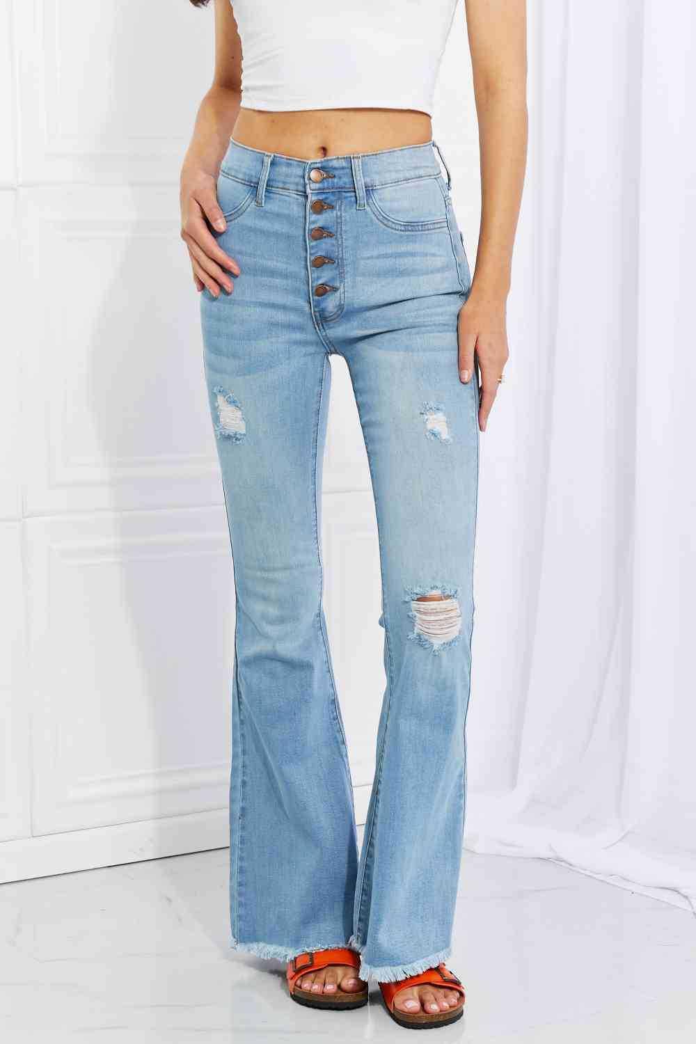 Vibrant MIU Full Size Jess Button Flare Jeans -- 