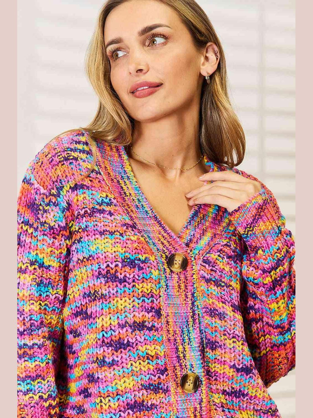 Woven Right V-Neck Long Sleeve Cardigan -- 