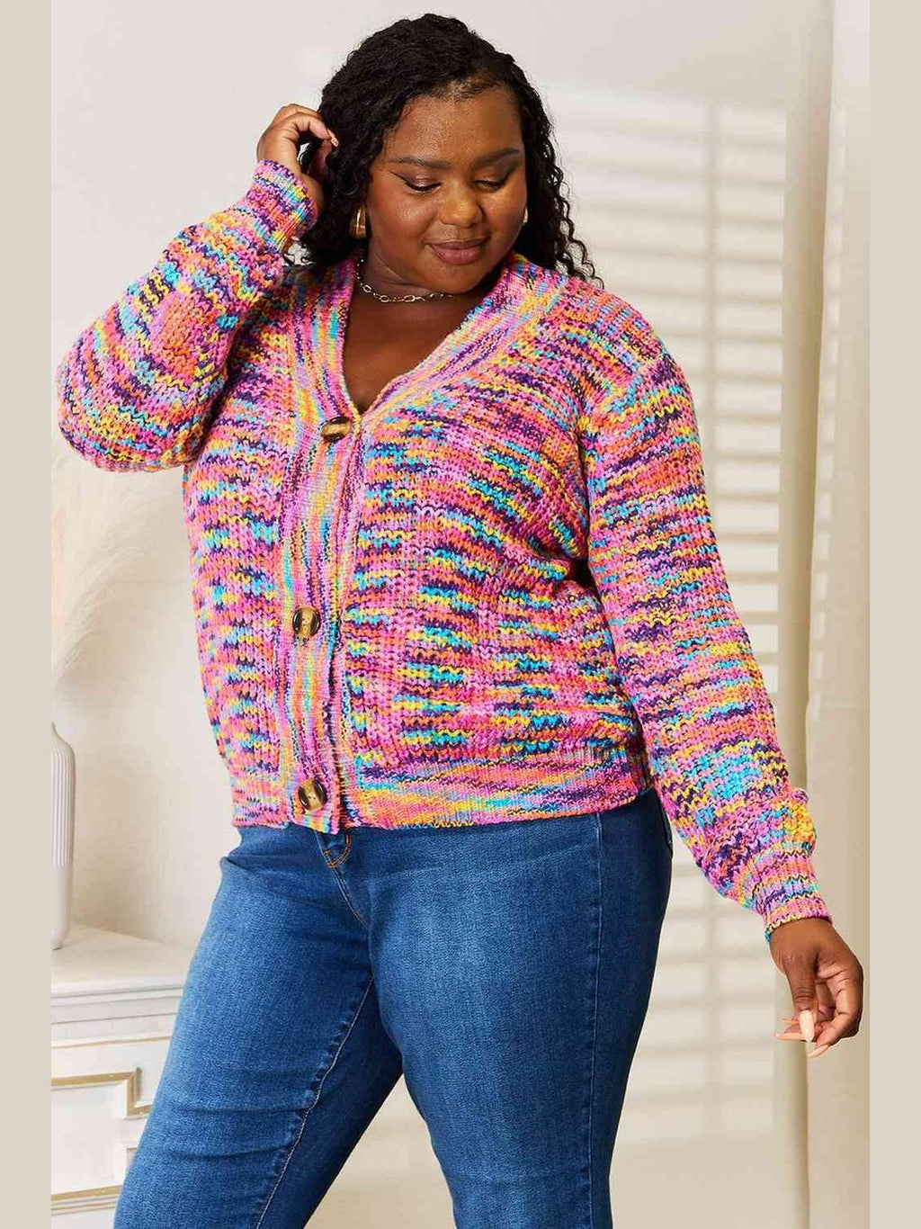 Woven Right V-Neck Long Sleeve Cardigan -- 