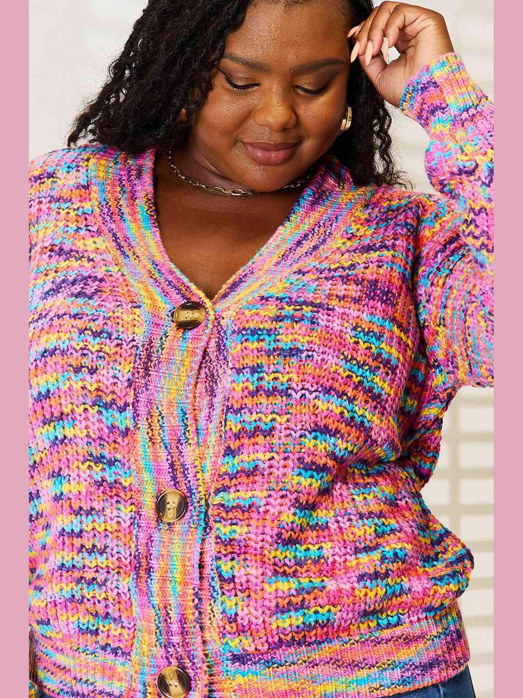Woven Right V-Neck Long Sleeve Cardigan -- 