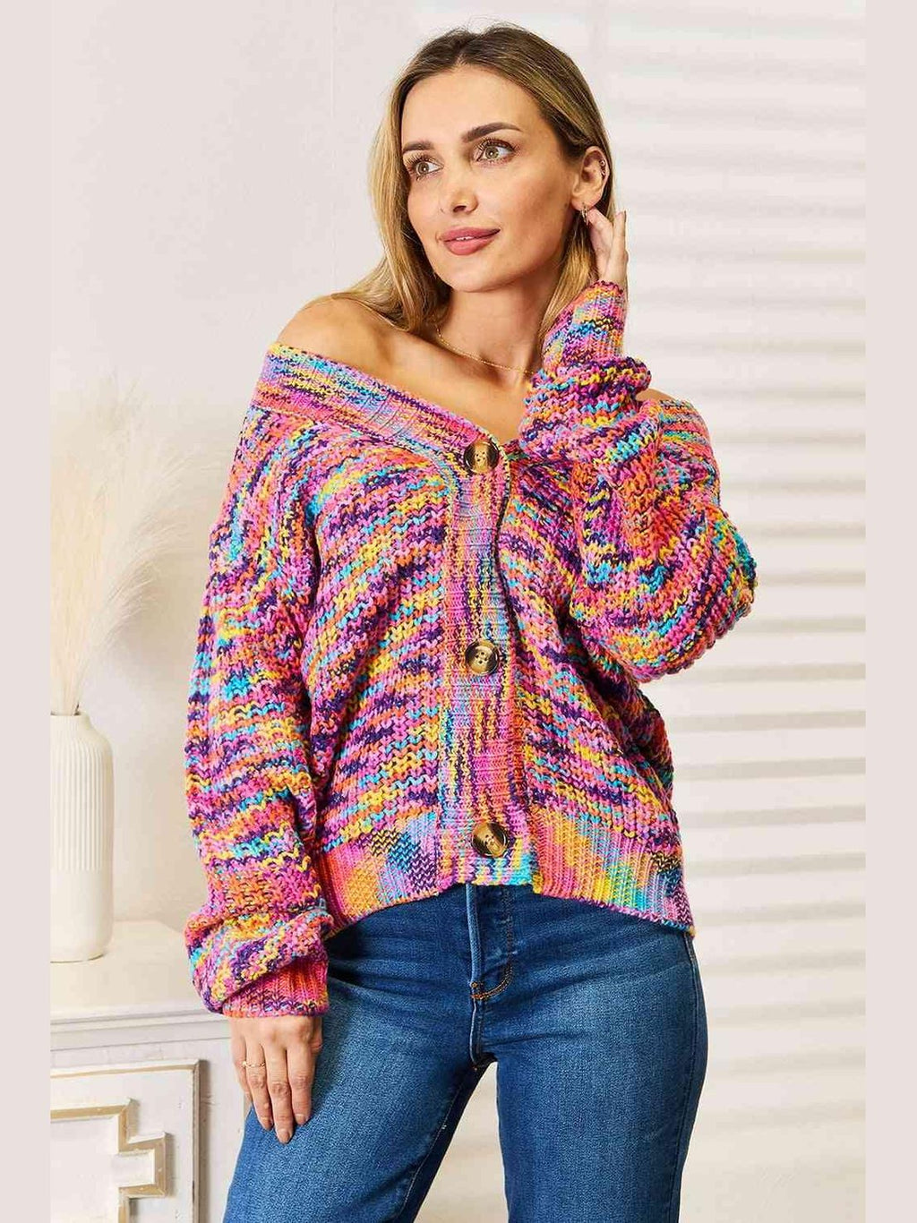 Woven Right V-Neck Long Sleeve Cardigan -- 