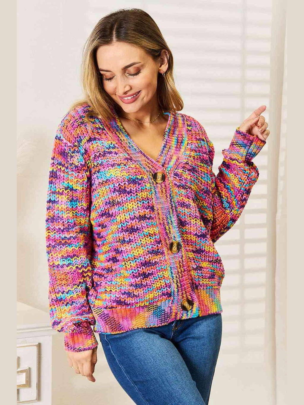 Woven Right V-Neck Long Sleeve Cardigan -- 