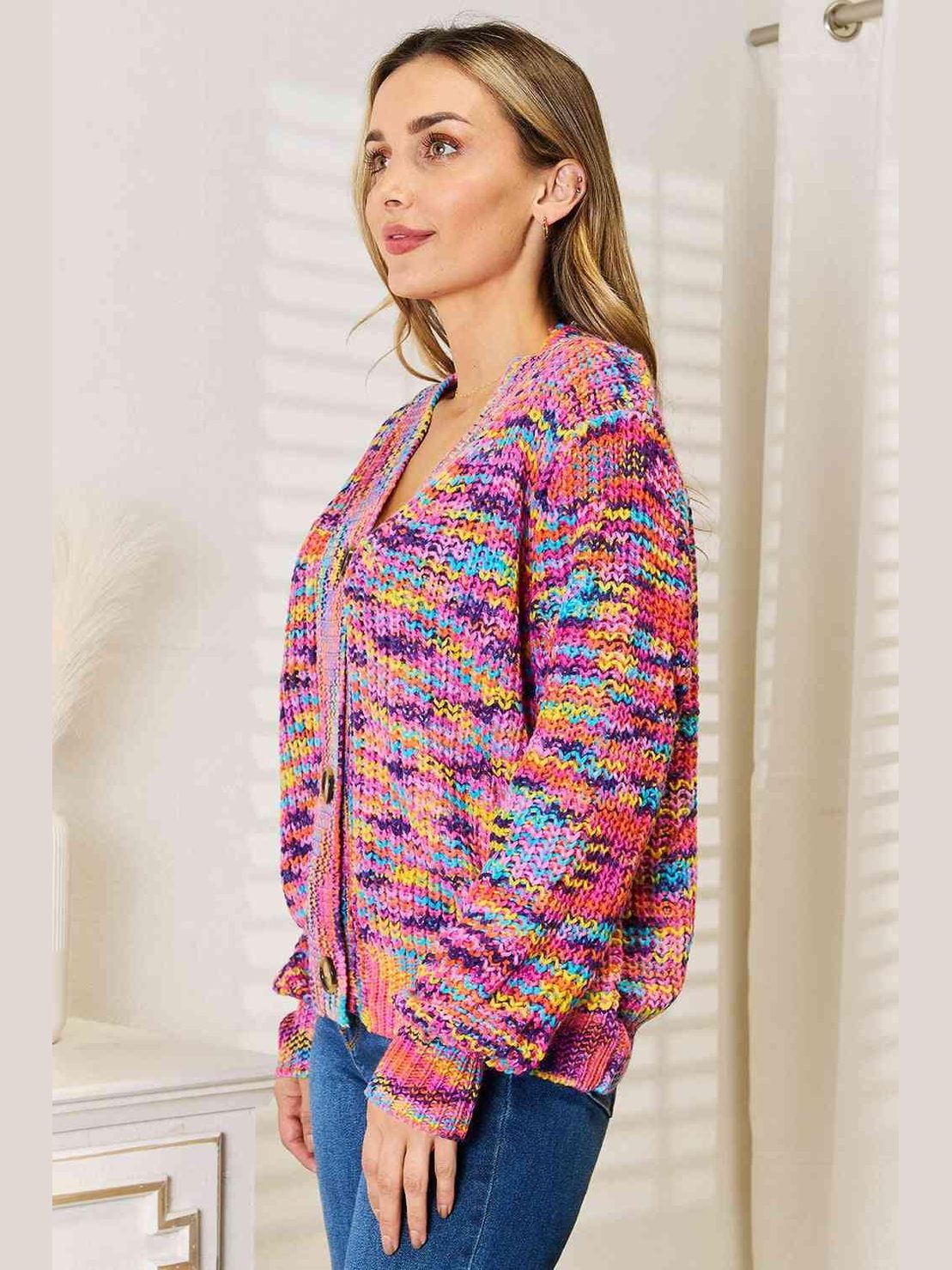 Woven Right V-Neck Long Sleeve Cardigan -- 