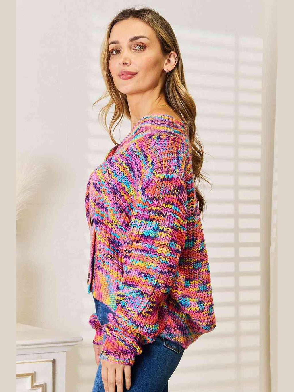Woven Right V-Neck Long Sleeve Cardigan -- 