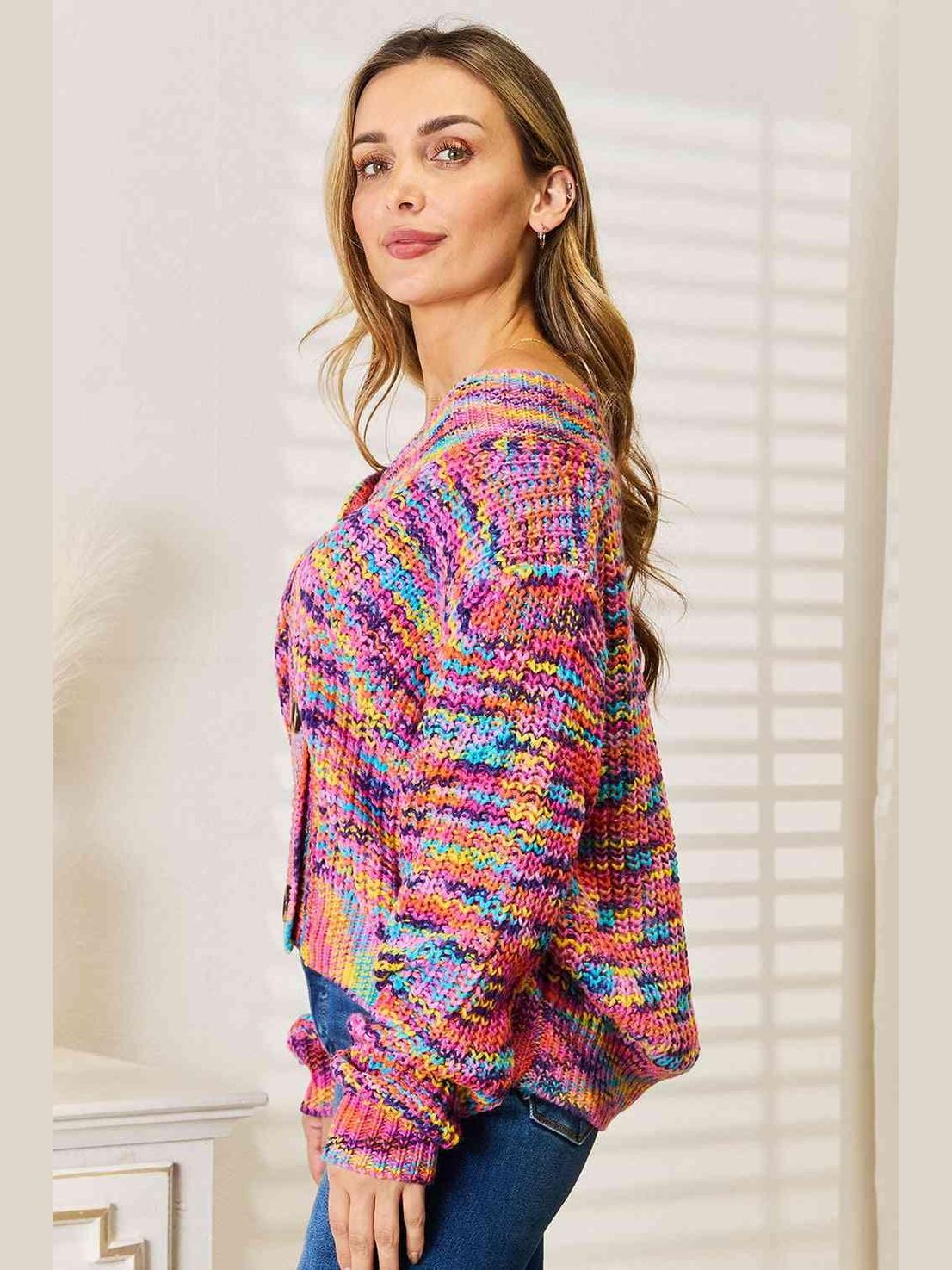 Woven Right V-Neck Long Sleeve Cardigan -- 