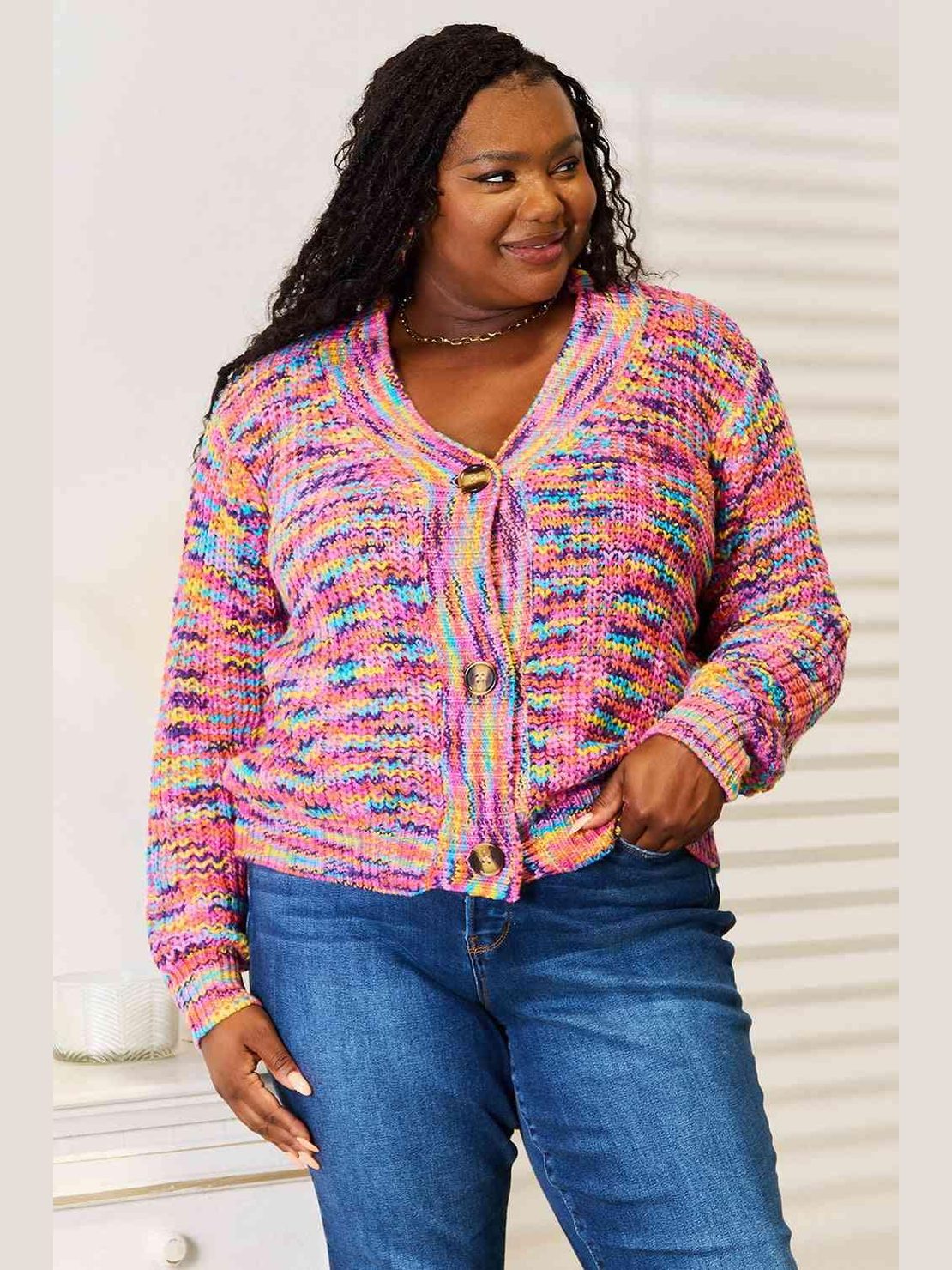Woven Right V-Neck Long Sleeve Cardigan -- 