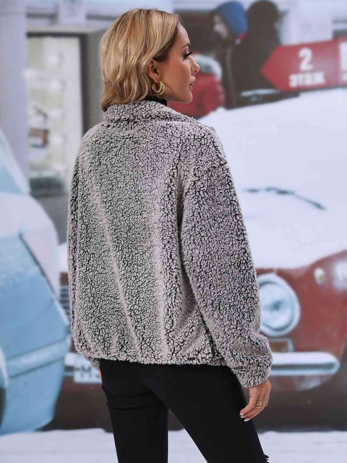 Long Sleeve Zip Up Collared Jacket with Pockets