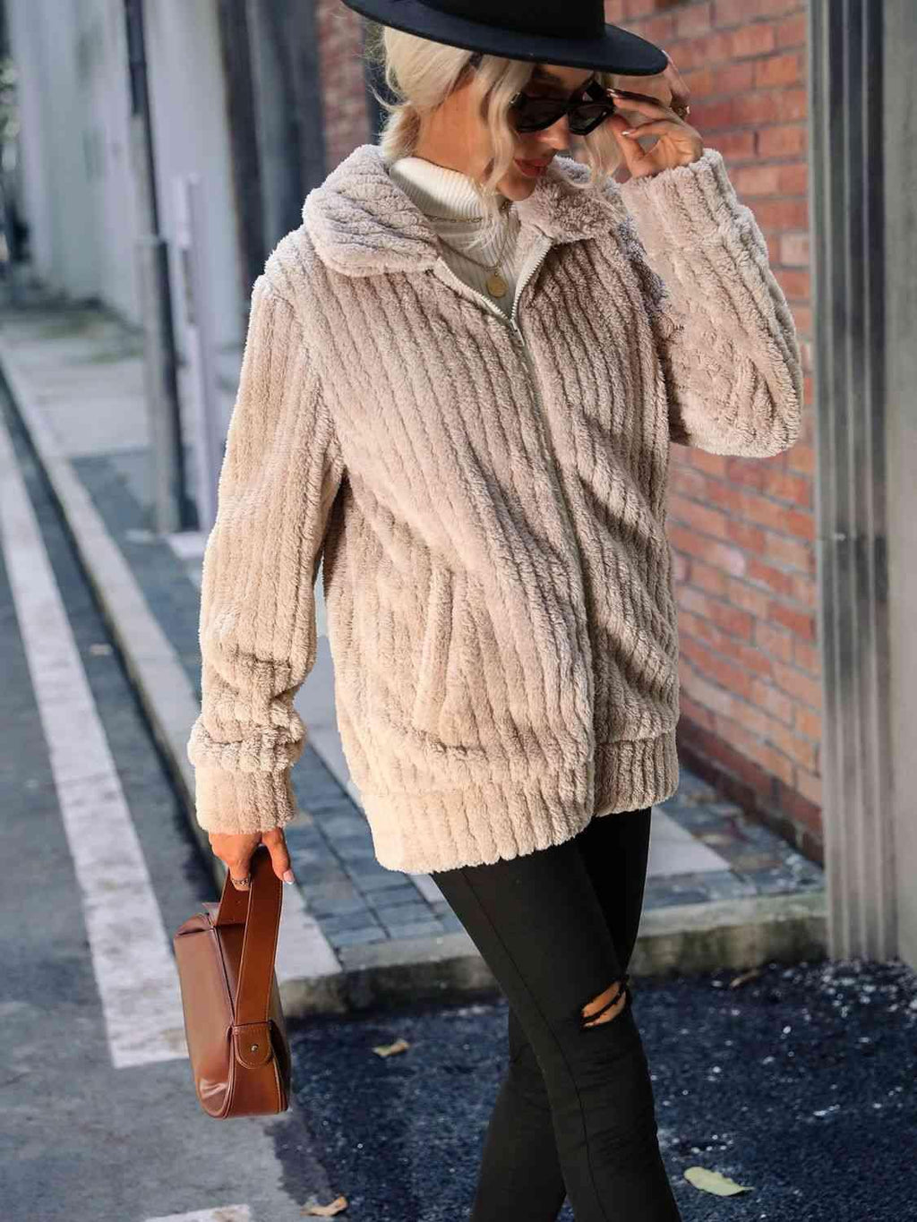 Zip-Up Collared Ribbed Jacket -- 