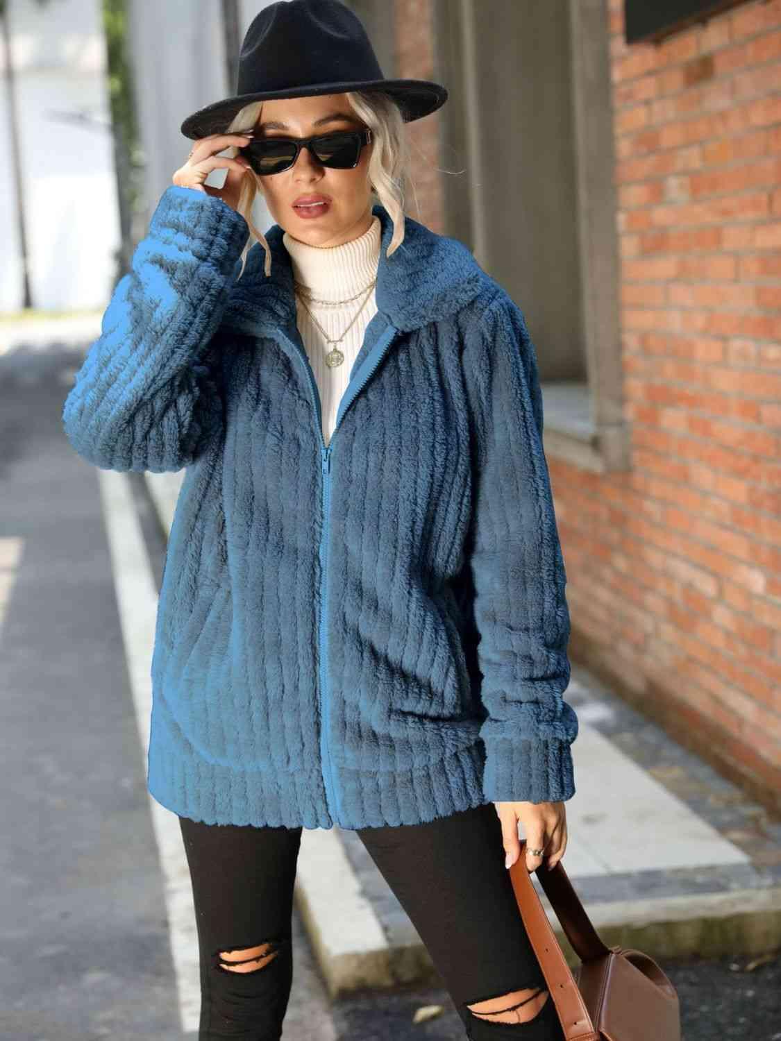 Zip-Up Collared Ribbed Jacket -- 