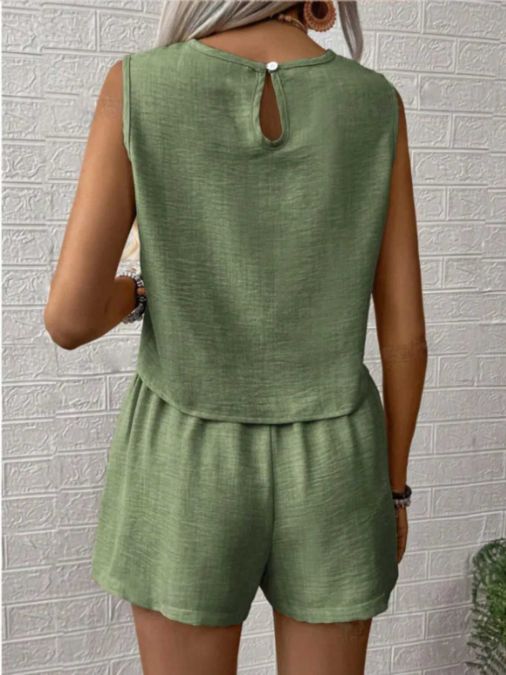 Round Neck Sleeveless Top and Shorts Set
