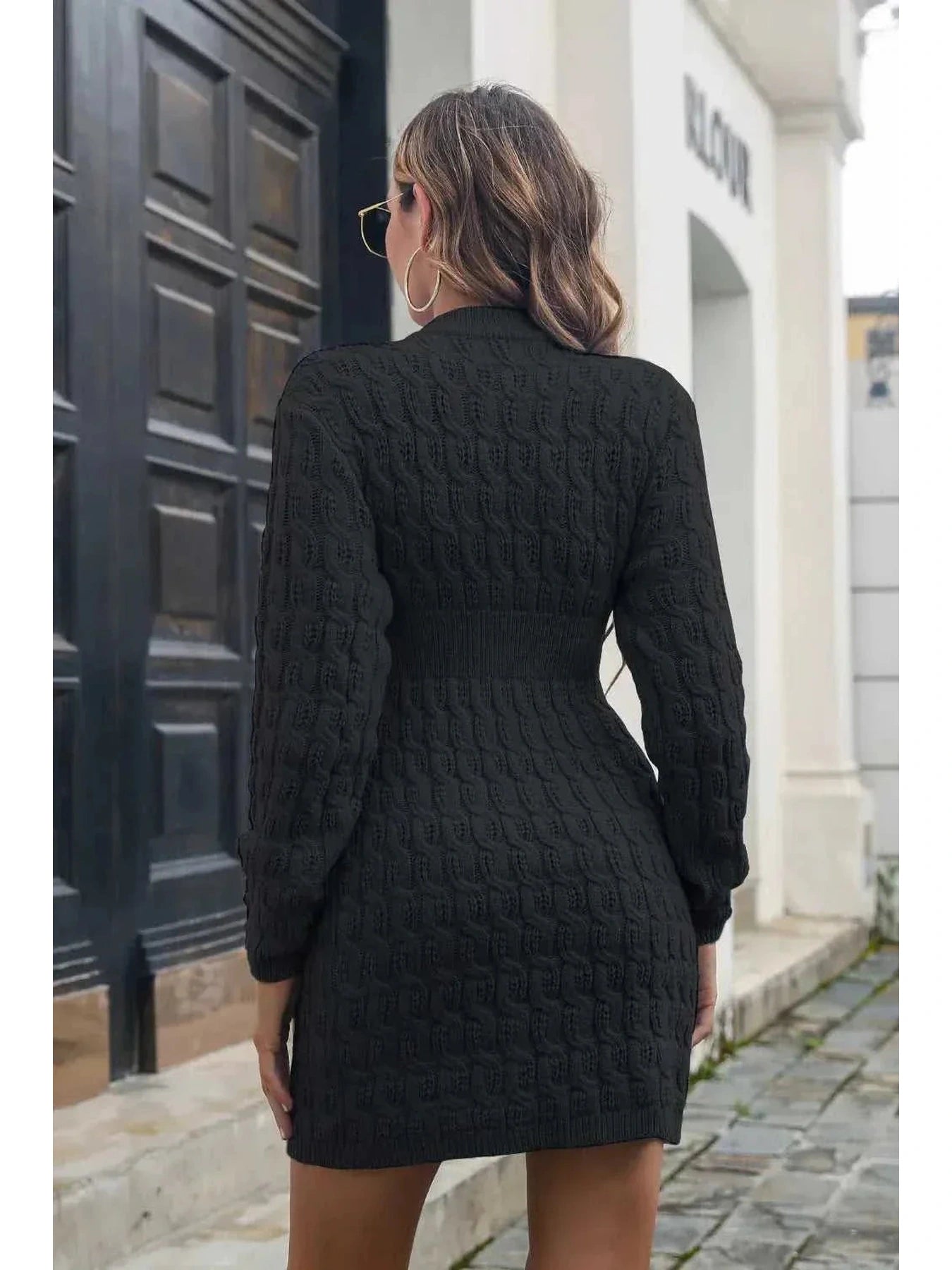 Cable-Knit Openwork Sweater Dress -- 