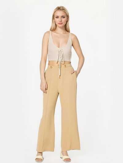 Wide Leg Pants with Pockets for Women's Comfort -- 