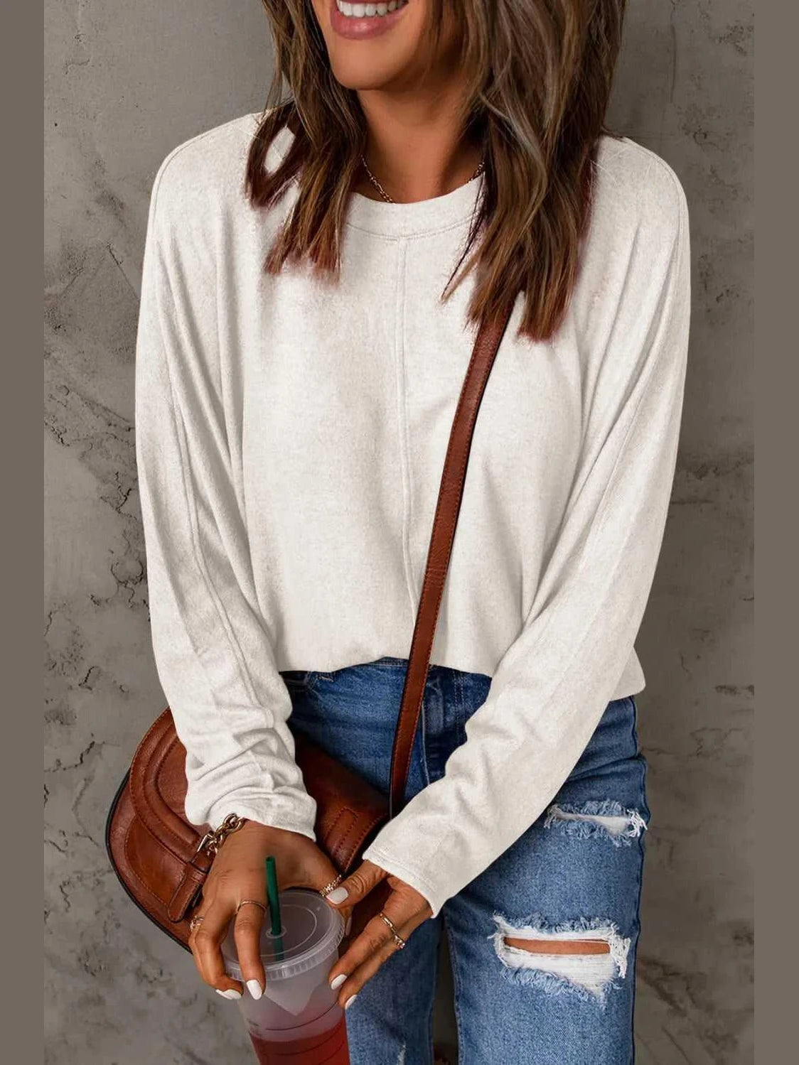 Double Take Full Size Round Neck Long Sleeve T-Shirt -- 
