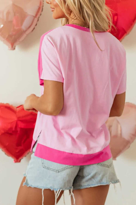 Two Tone Half Buttons Short Sleeve T Shirt