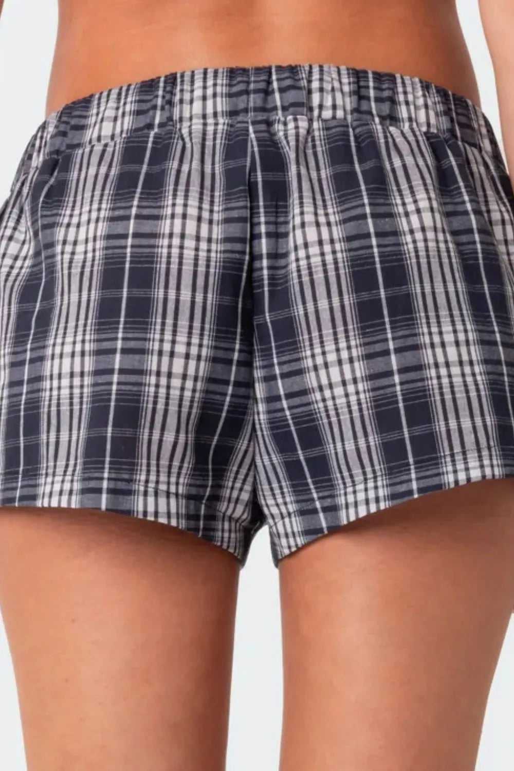 Plaid Elastic Waist Shorts