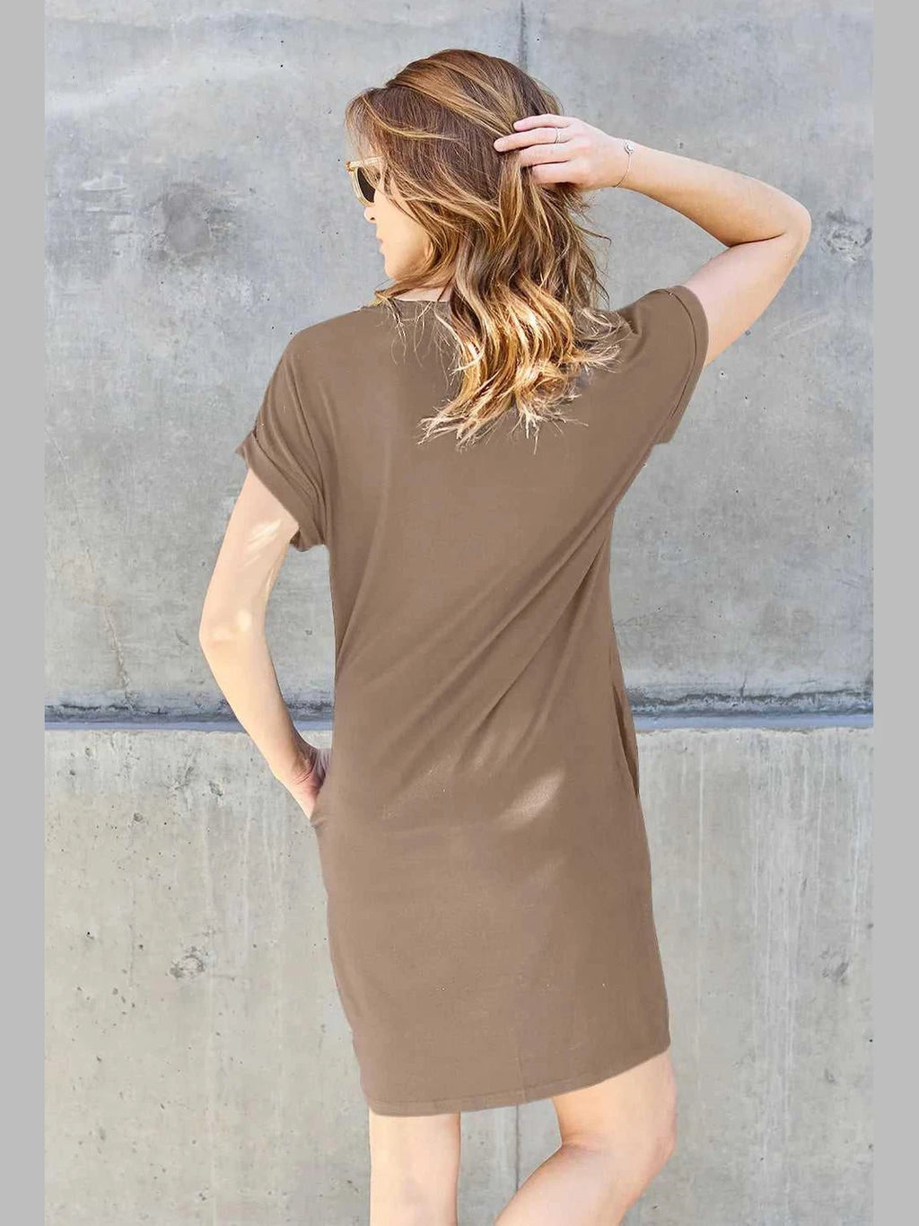 Basic Bae Full Size Round Neck Short Sleeve Dress with Pockets -- 