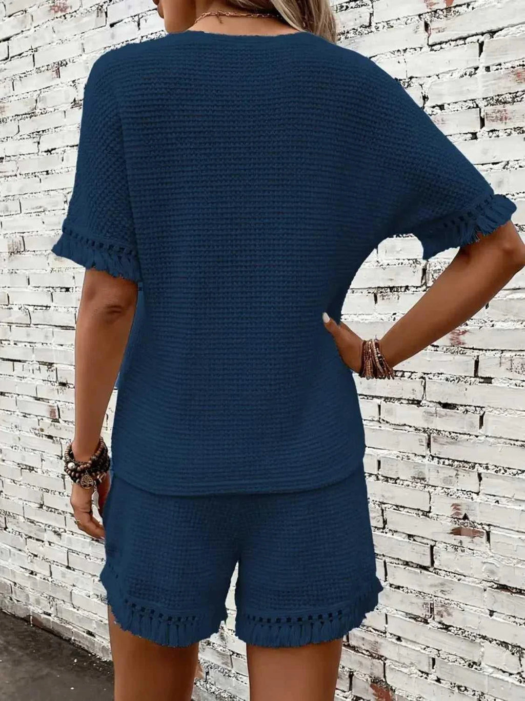 Tassel Round Neck Top and Shorts Set -- 