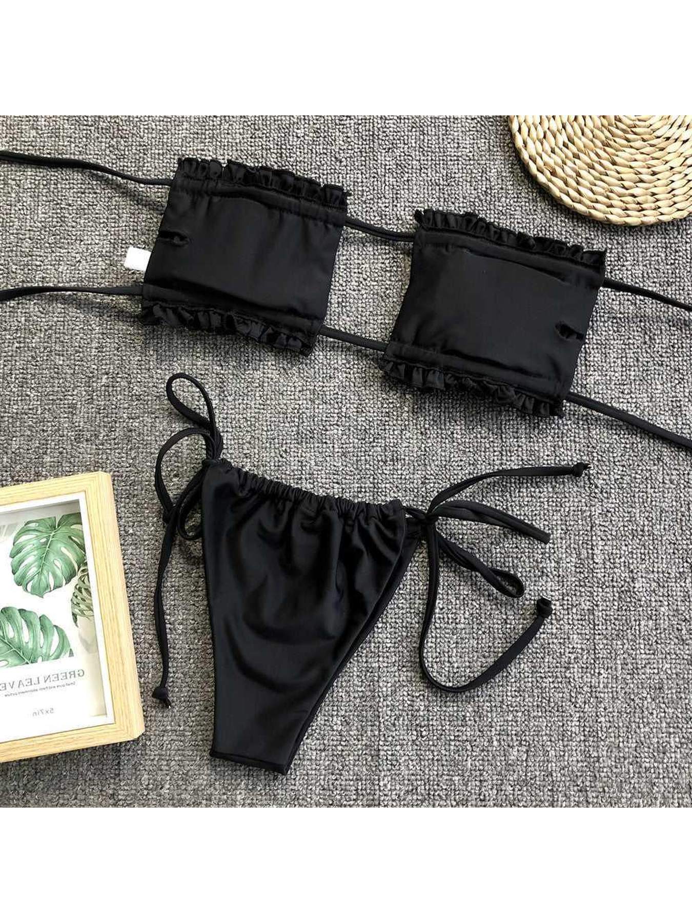Frill Trim Ruched Bikini Set -- 