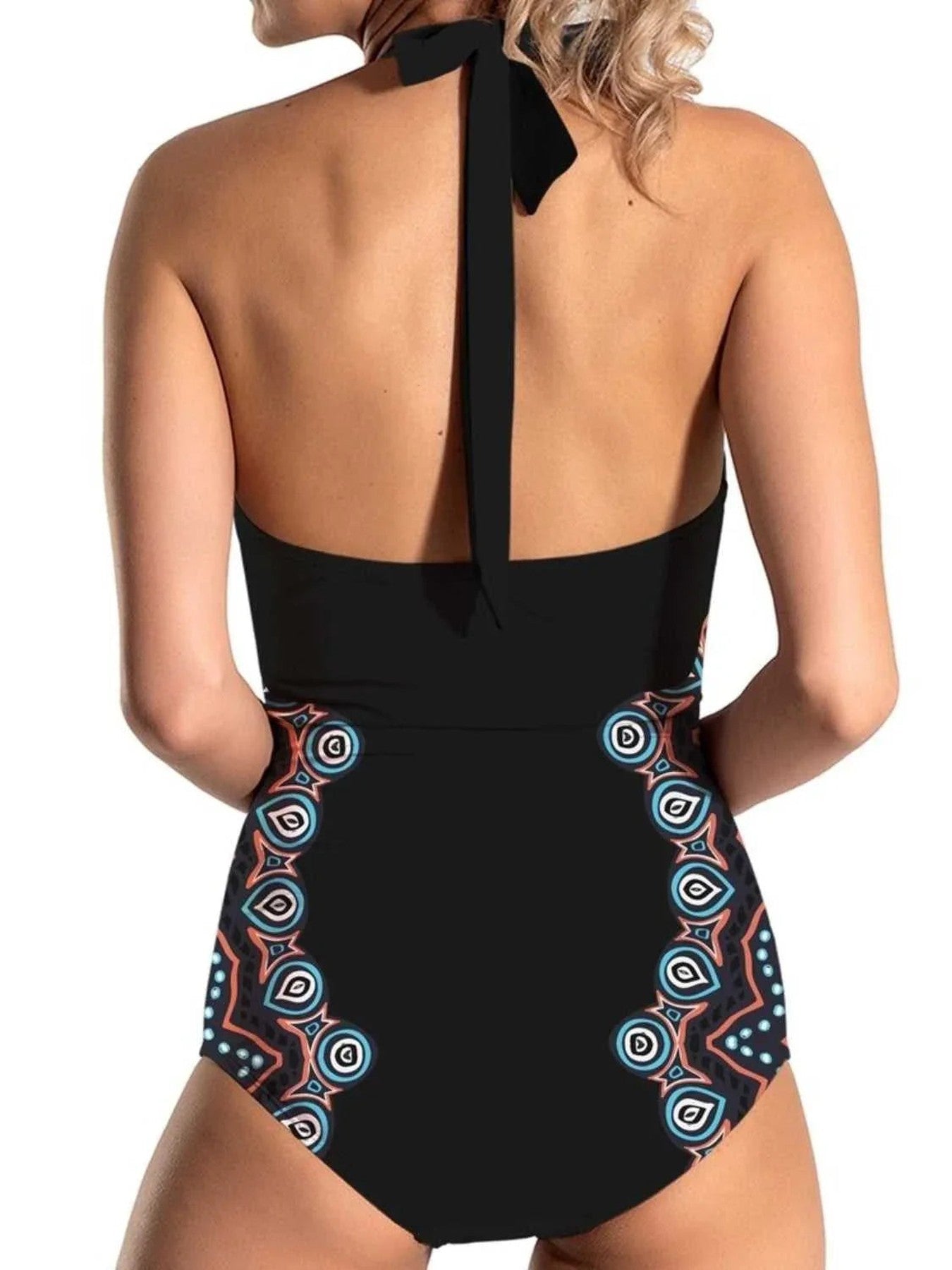 FAM-FAM Cutout Printed Halter Neck One-Piece Swimwear -- 