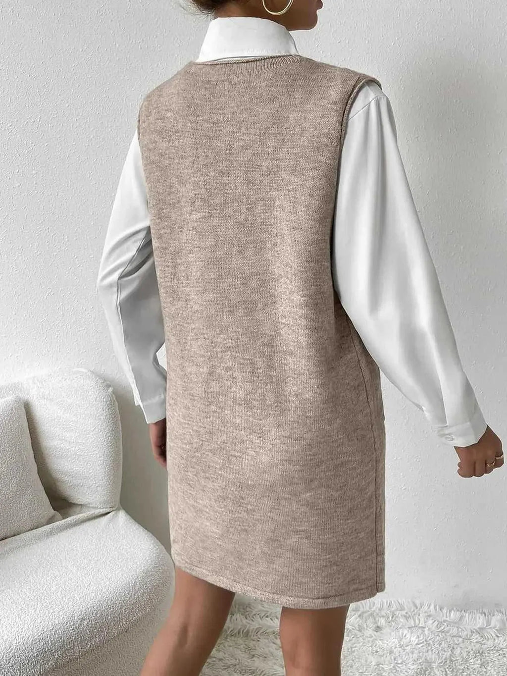 V-Neck Sleeveless Sweater Dress with Pockets -- 