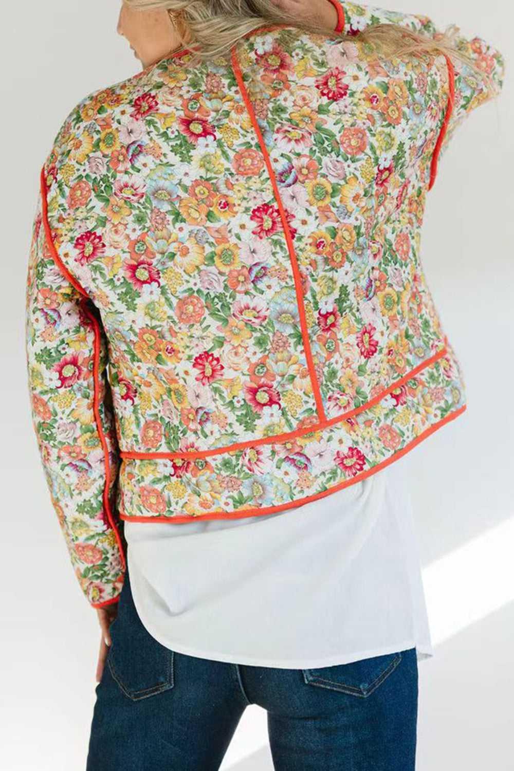 Floral Button Up Long Sleeve Winter Coat -- 