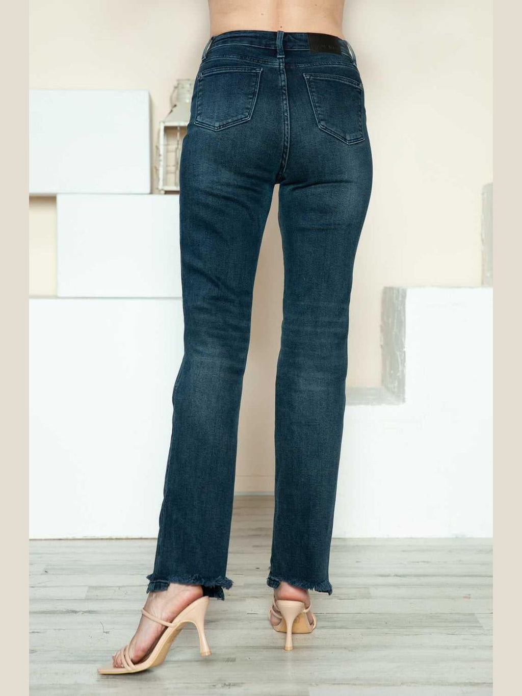 Judy Blue Full Size Button Fly Hem Destroy Straight Jeans -- 