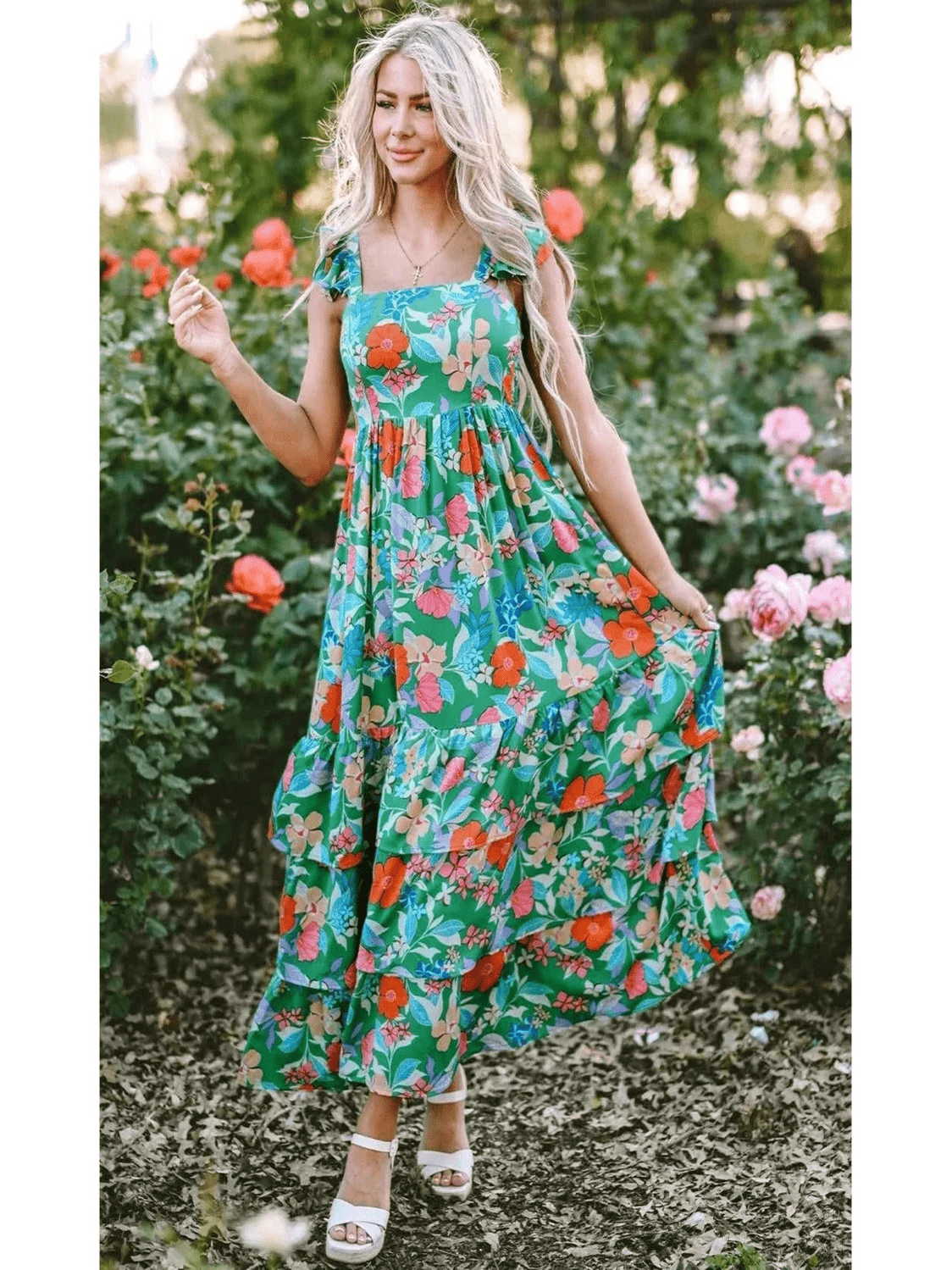 Tiered Ruffled Printed Sleeveless Dress