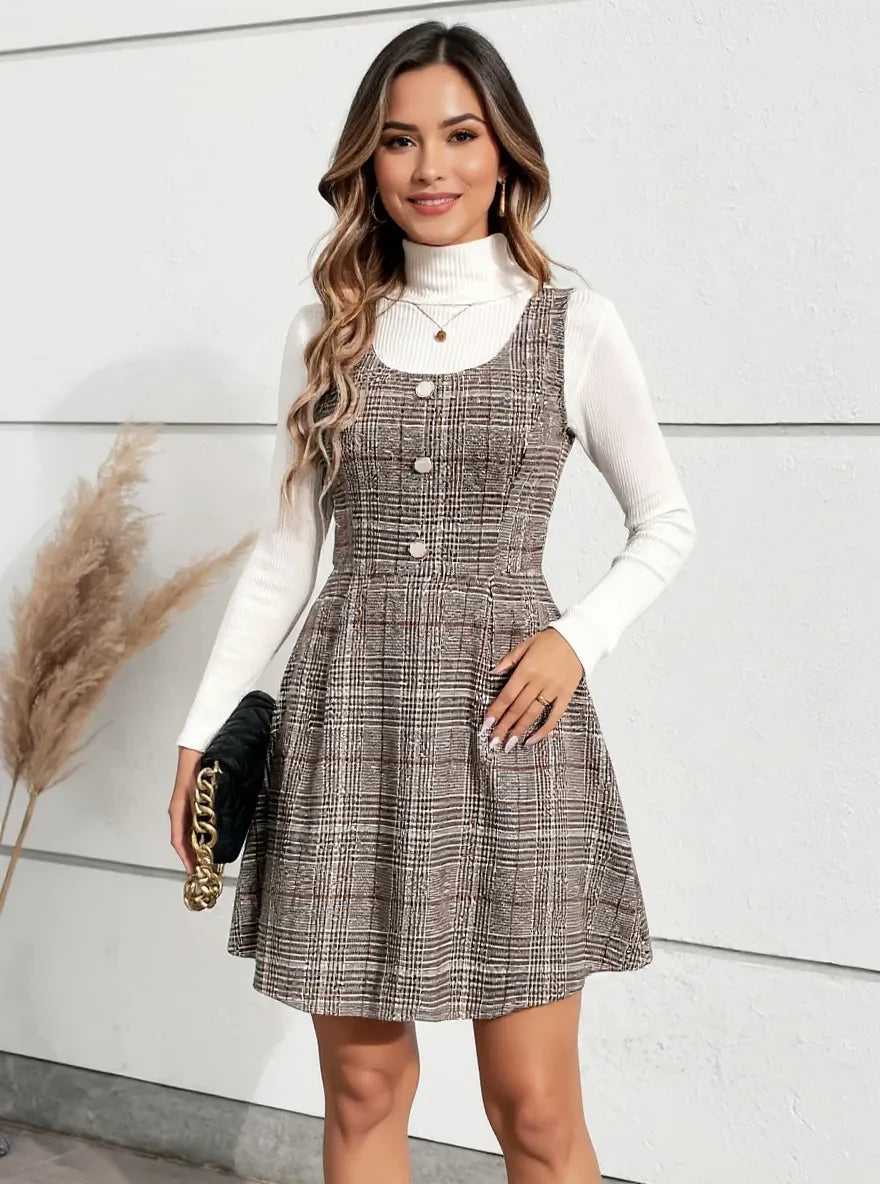 Plaid Wide Strap Mini Dress