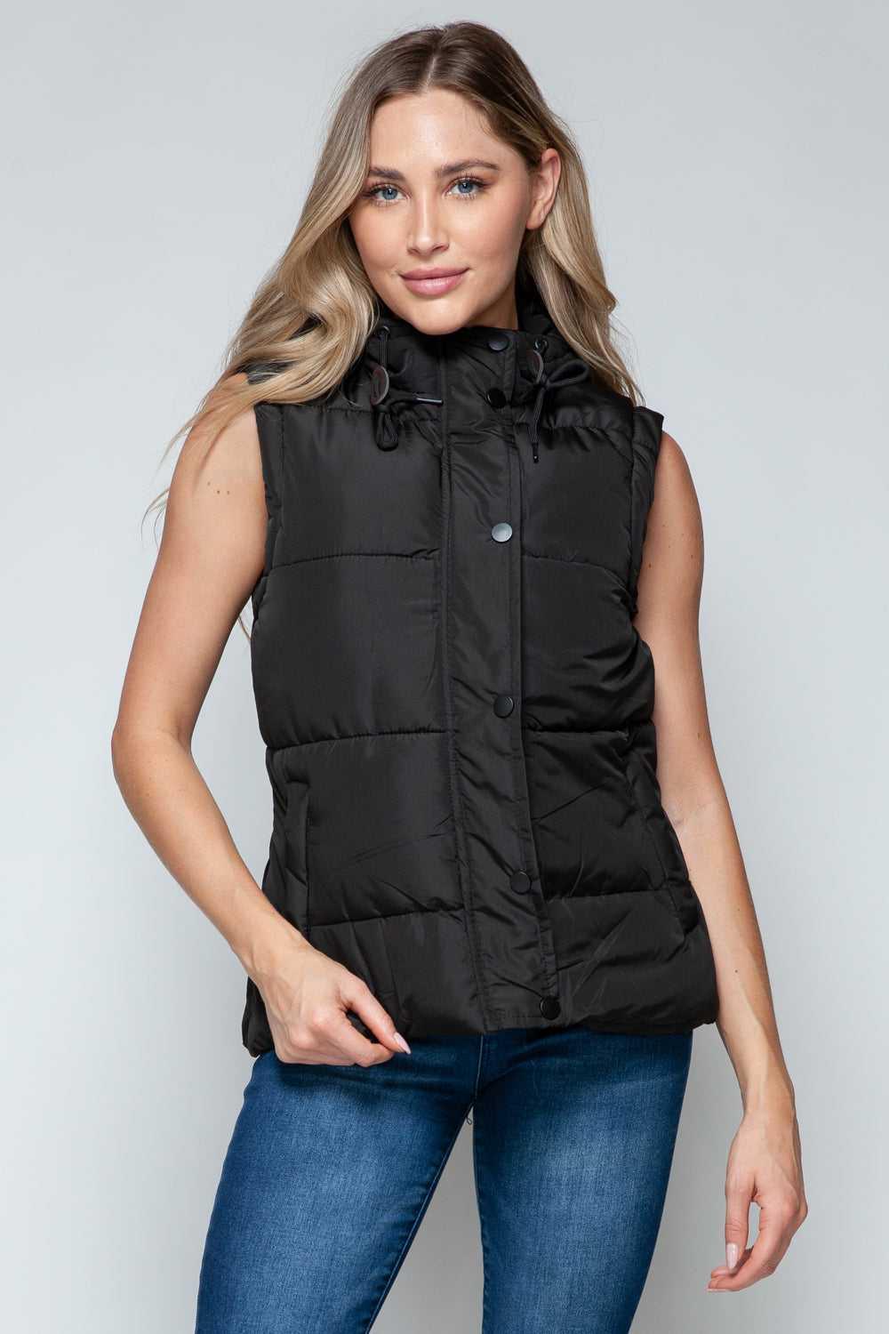 Snobbish Snap and Zip Closure Hooded Vest -- 
