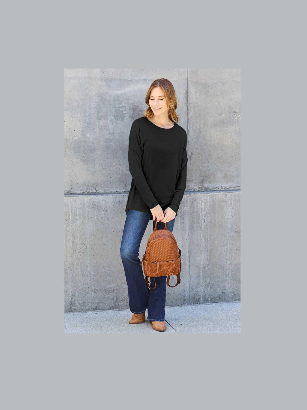 Basic Bae Full Size Round Neck Dropped Shoulder T-Shirt -- 