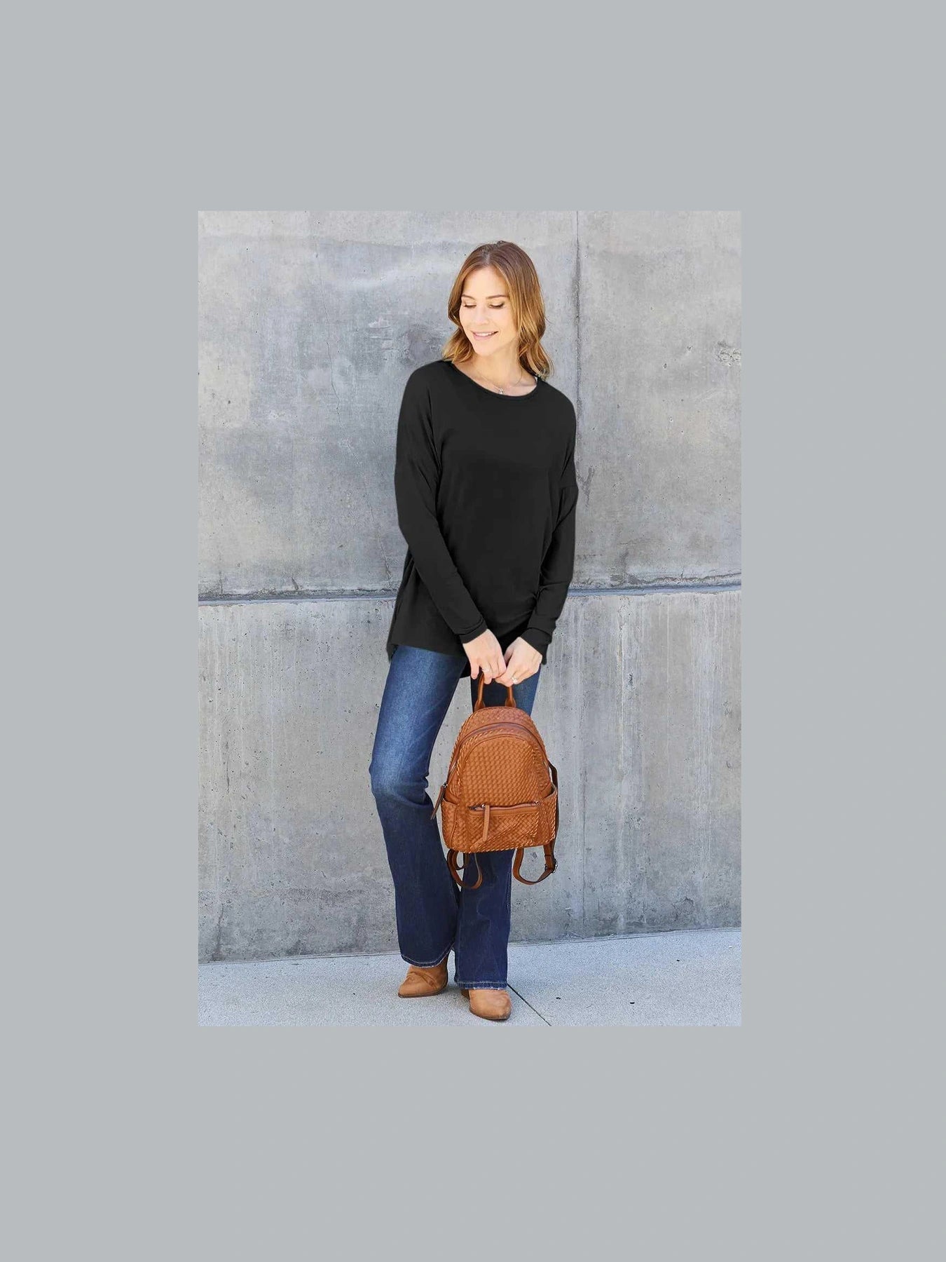 Basic Bae Full Size Round Neck Dropped Shoulder T-Shirt -- 