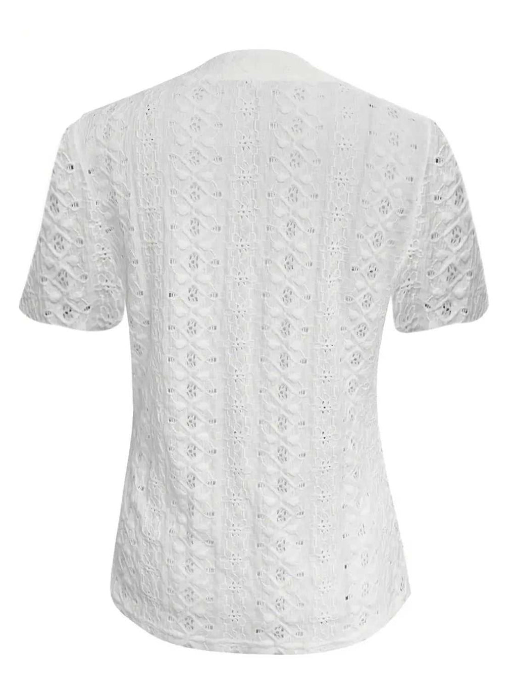 Openwork Notched Short Sleeve Top