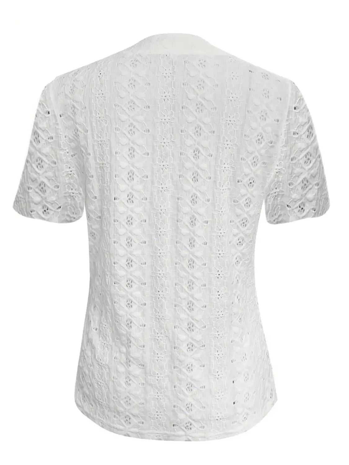 Openwork Notched Short Sleeve Top