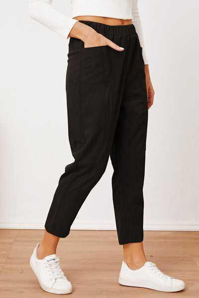 Pocketed Elastic Waist Pants -- 