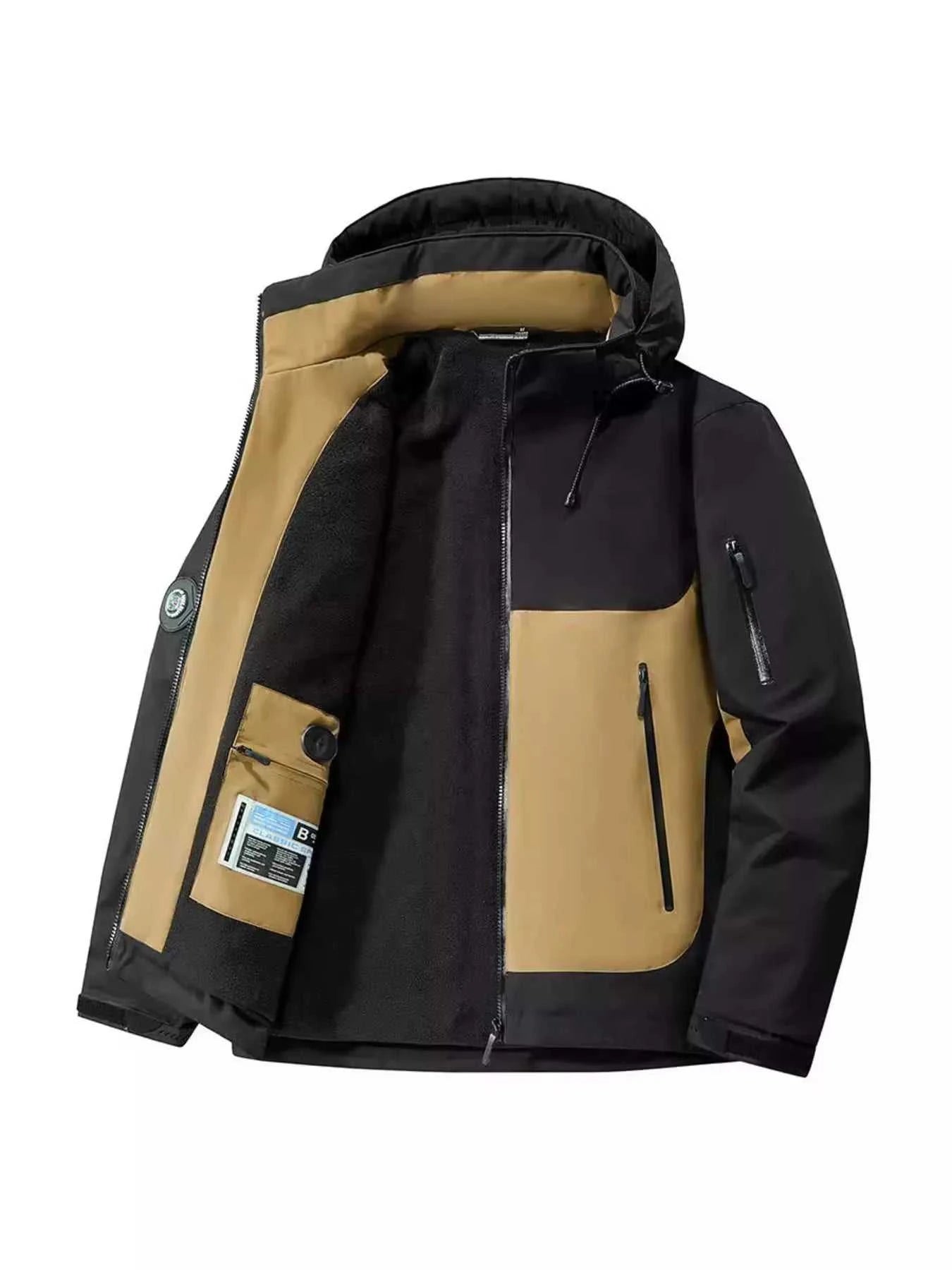Men's Plus Size Hooded Color Block Windproof Jacket