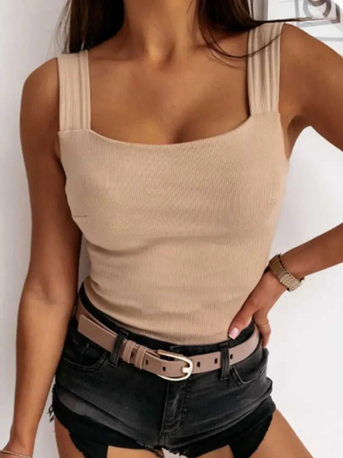Square Neck Wide Strap Tank -- 