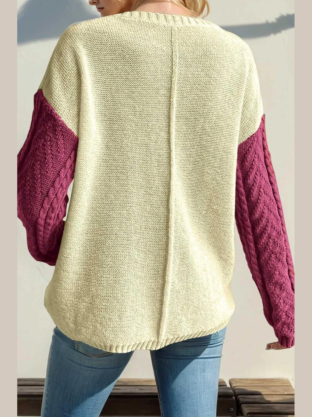 Double Take Full Size Color Block Drop Shoulder Sweater -- 