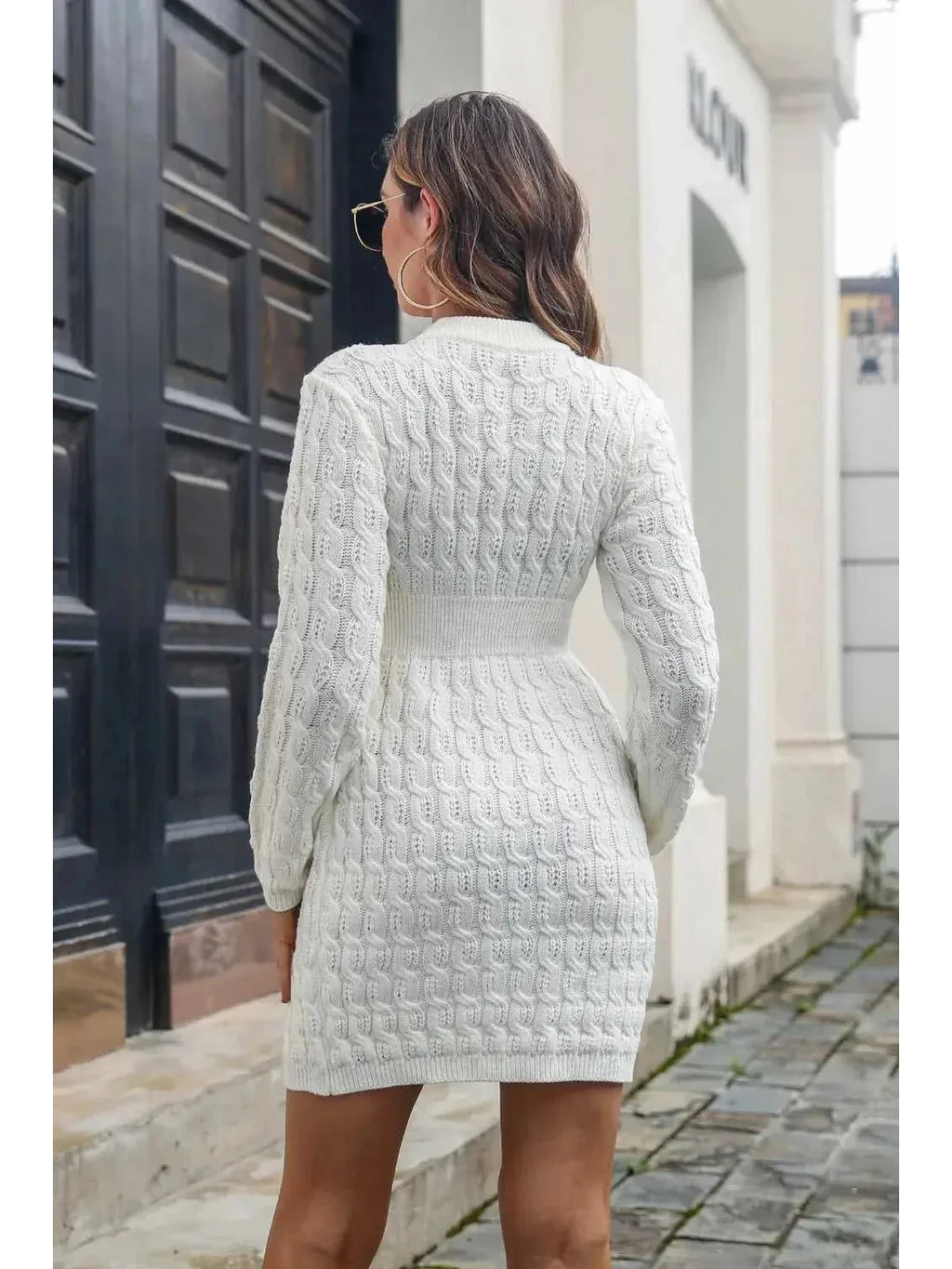 Cable-Knit Openwork Sweater Dress -- 