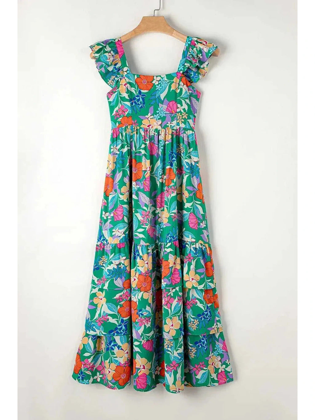 Tiered Ruffled Printed Sleeveless Dress -- 