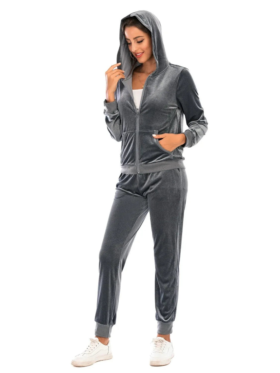 Zip-Up Hooded Jacket and Pants Set -- 