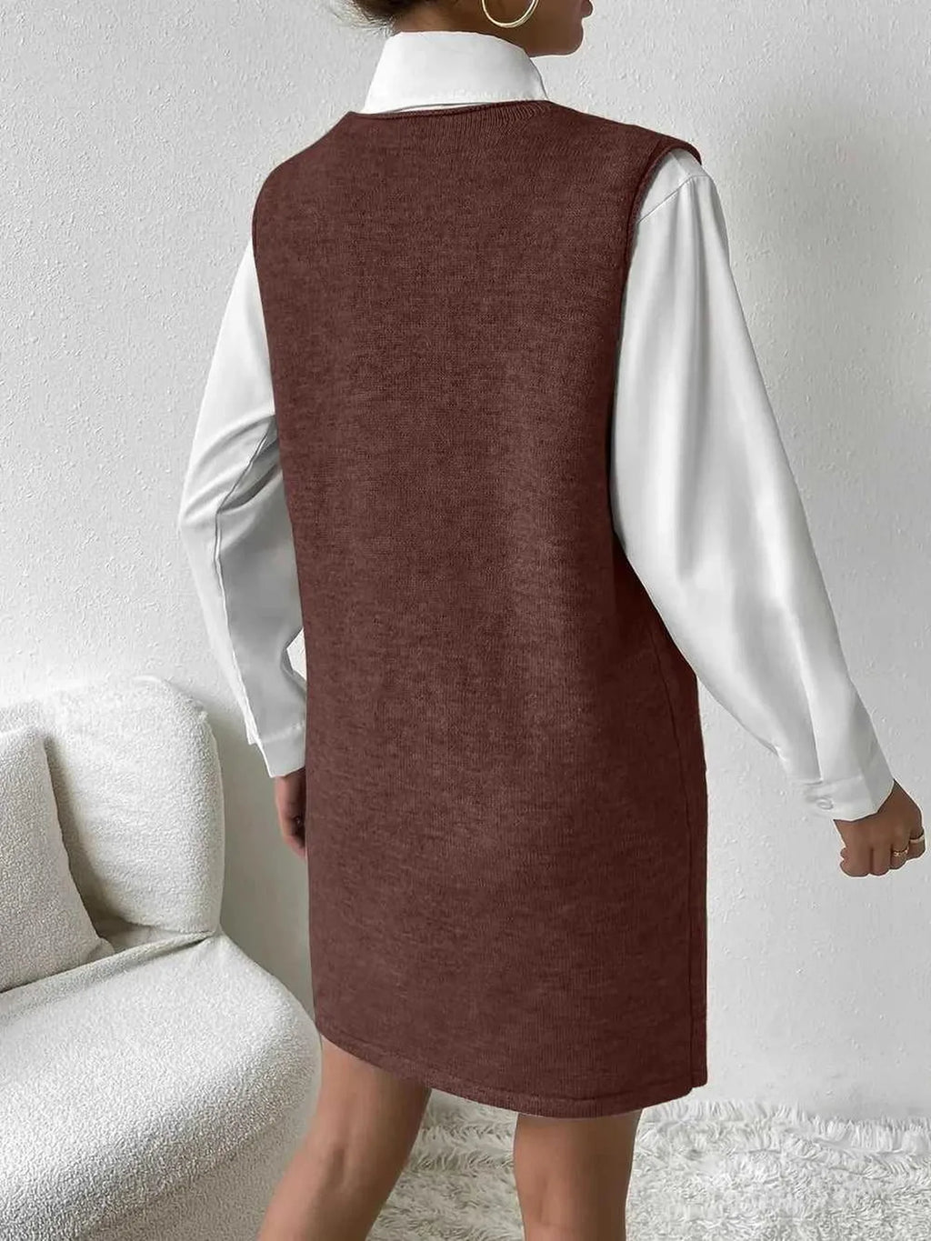 V-Neck Sleeveless Sweater Dress with Pockets -- 