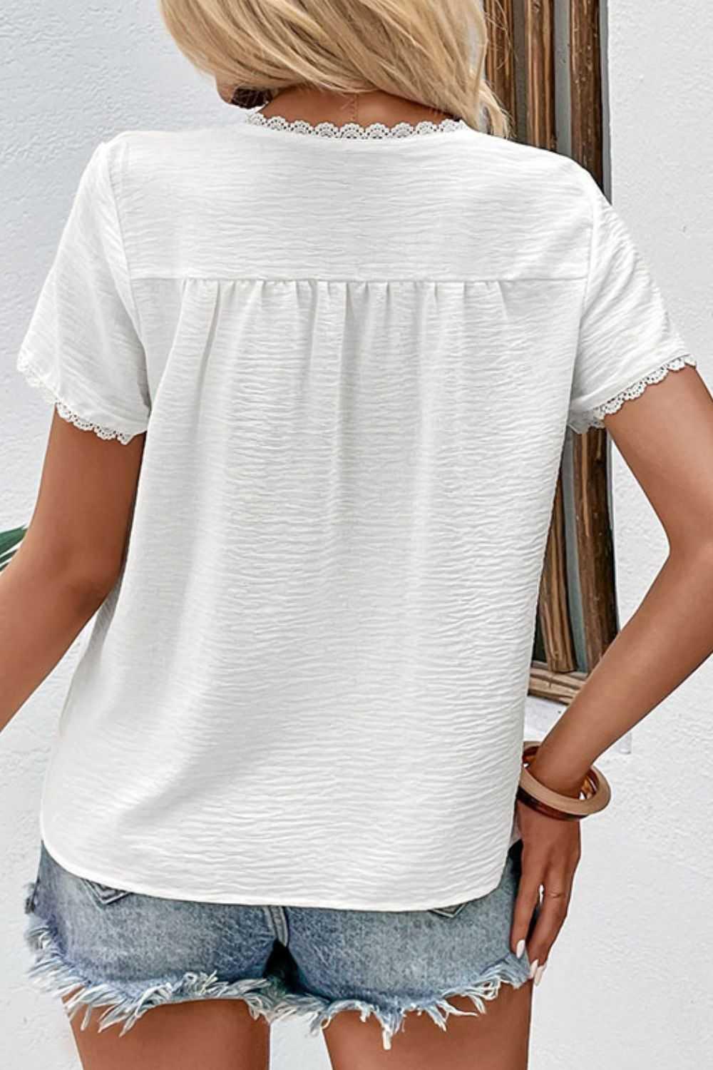 Perfee Textured Lace Trim Tee Shirt -- 