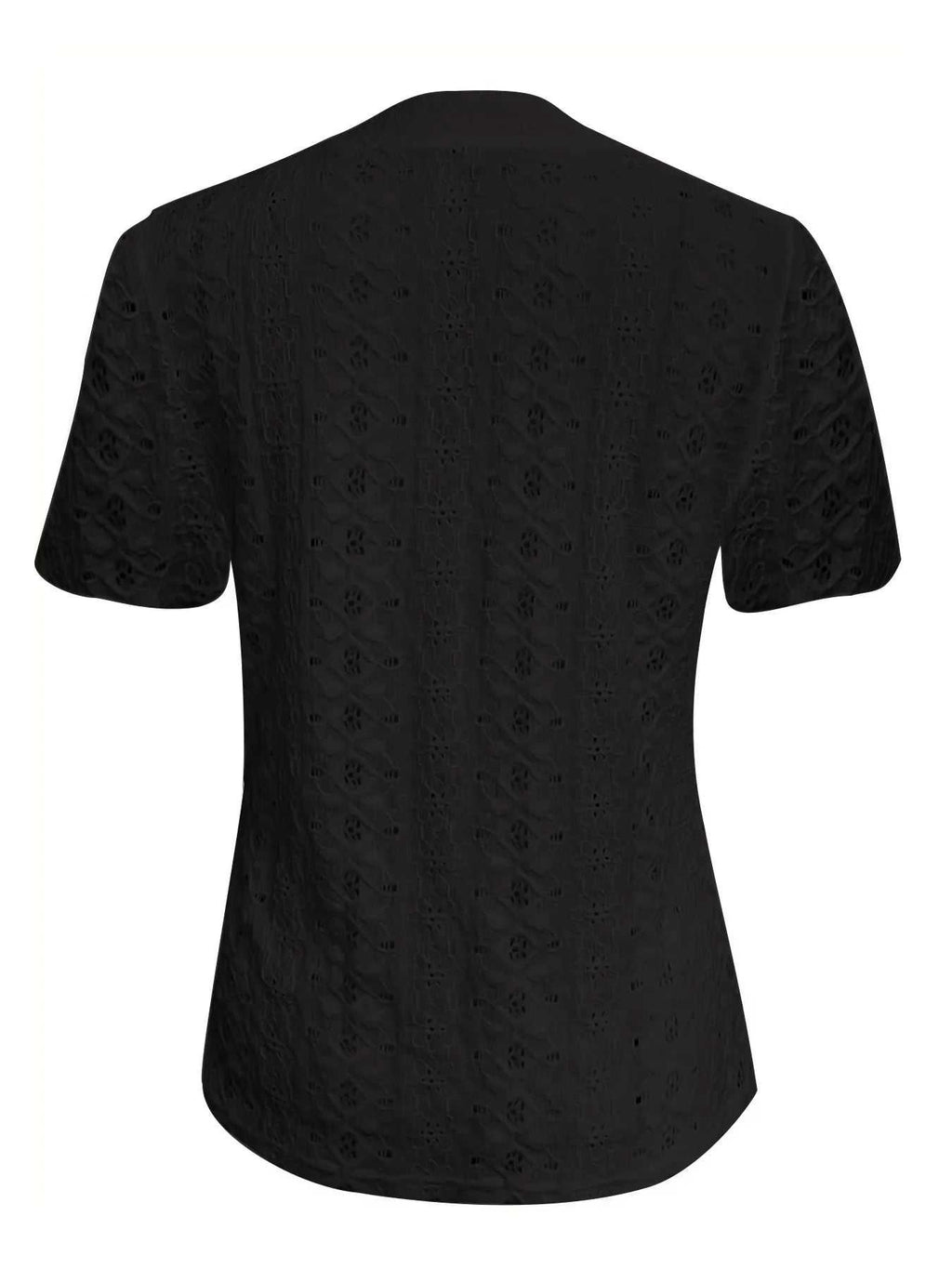 Openwork Notched Short Sleeve Top