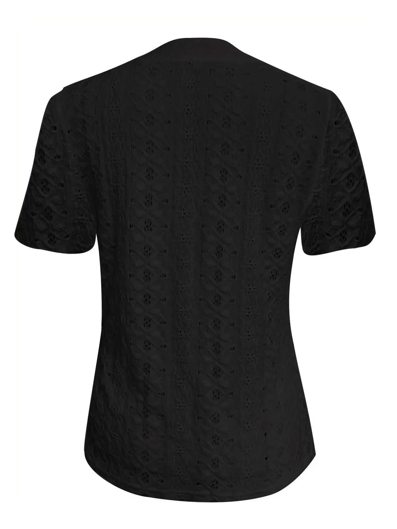 Openwork Notched Short Sleeve Top