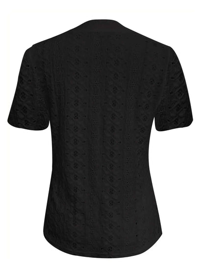Openwork Notched Short Sleeve Top