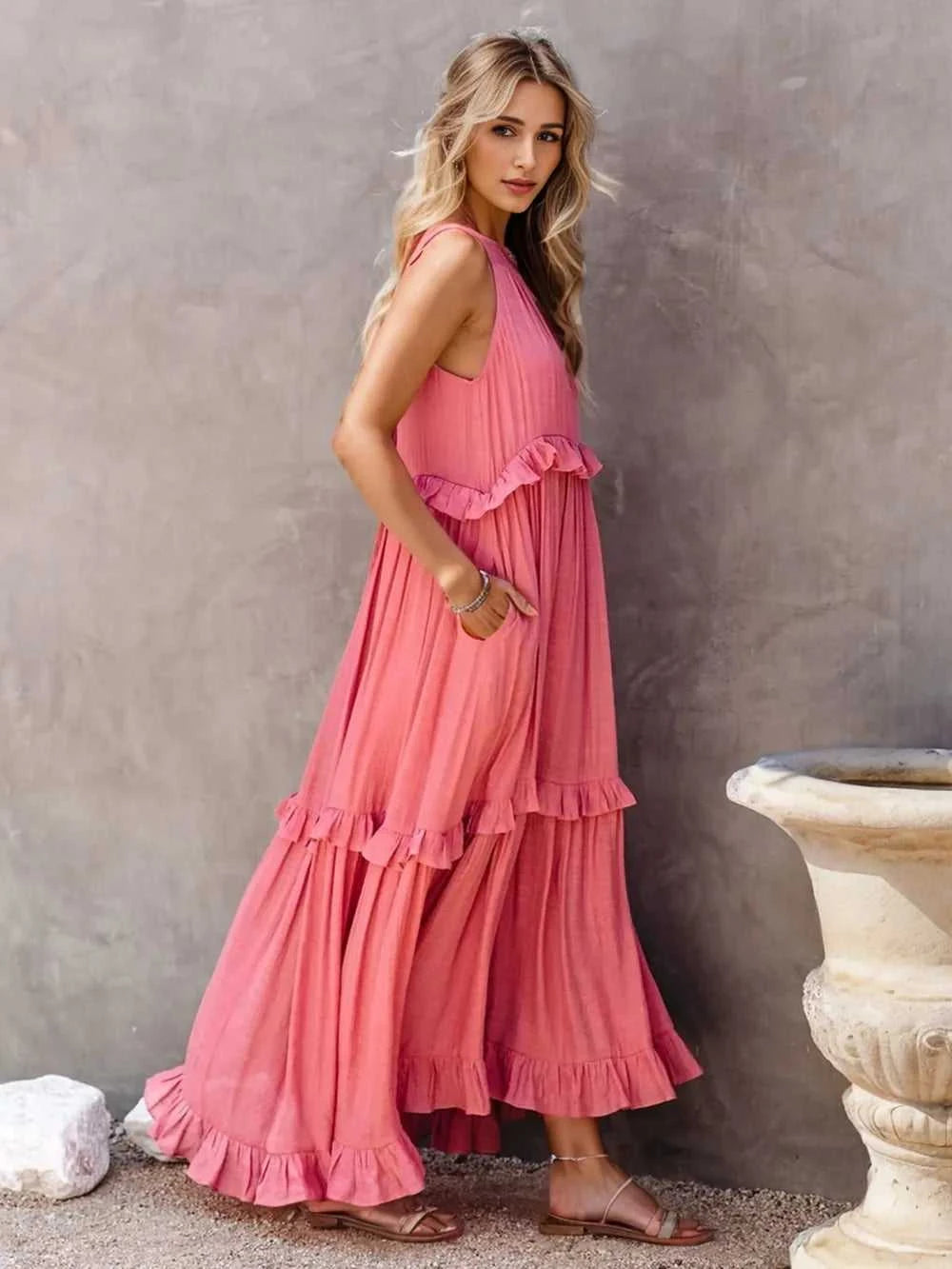 Ruffled Sleeveless Tiered Maxi Dress with Pockets - product_type from hopeford-streams.myshopify.com