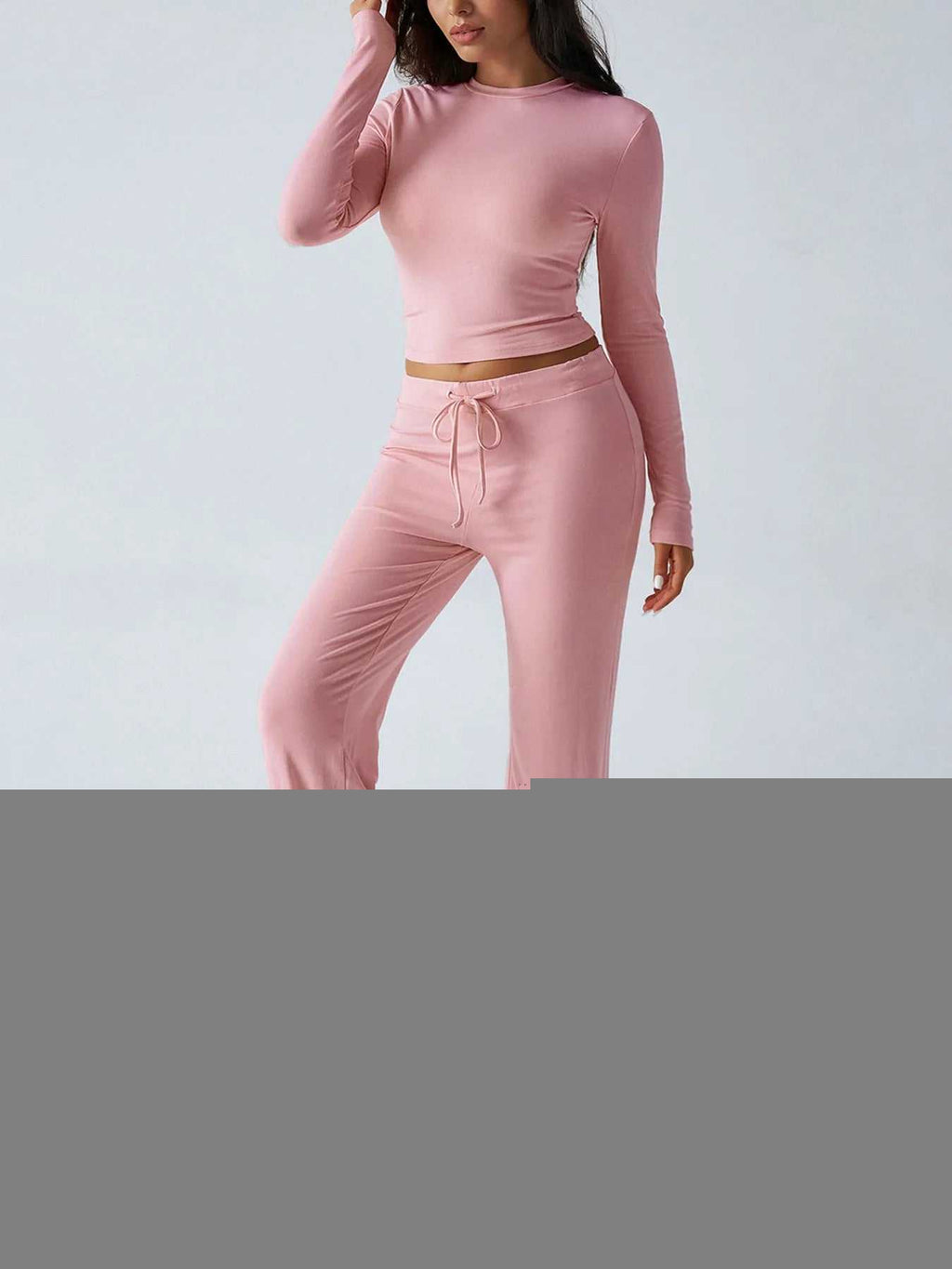Round Neck Long Sleeve Top and Pants Set